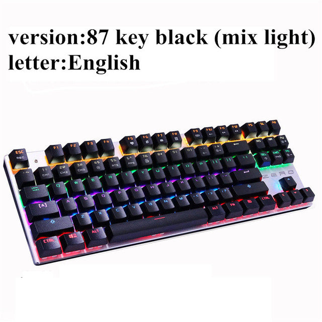 Metoo Gaming Mechanical Keyboard 87/104 Anti-ghosting Luminous Blue Red Black Switch Backlit LED wired Keyboard Russian sticker