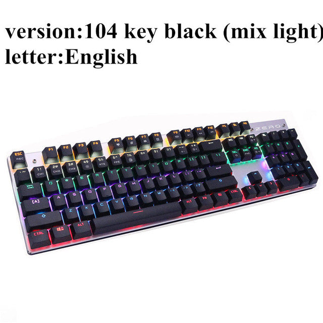 Metoo Gaming Mechanical Keyboard 87/104 Anti-ghosting Luminous Blue Red Black Switch Backlit LED wired Keyboard Russian sticker