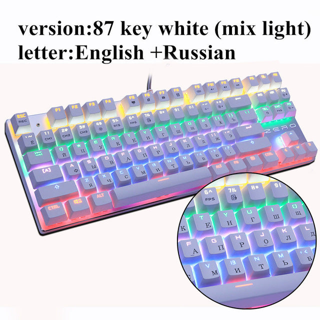 Metoo Gaming Mechanical Keyboard 87/104 Anti-ghosting Luminous Blue Red Black Switch Backlit LED wired Keyboard Russian sticker