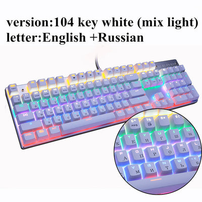 Metoo Gaming Mechanical Keyboard 87/104 Anti-ghosting Luminous Blue Red Black Switch Backlit LED wired Keyboard Russian sticker