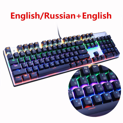 Metoo Gaming Mechanical Keyboard 87/104 Anti-ghosting Luminous Blue Red Black Switch Backlit LED wired Keyboard Russian sticker