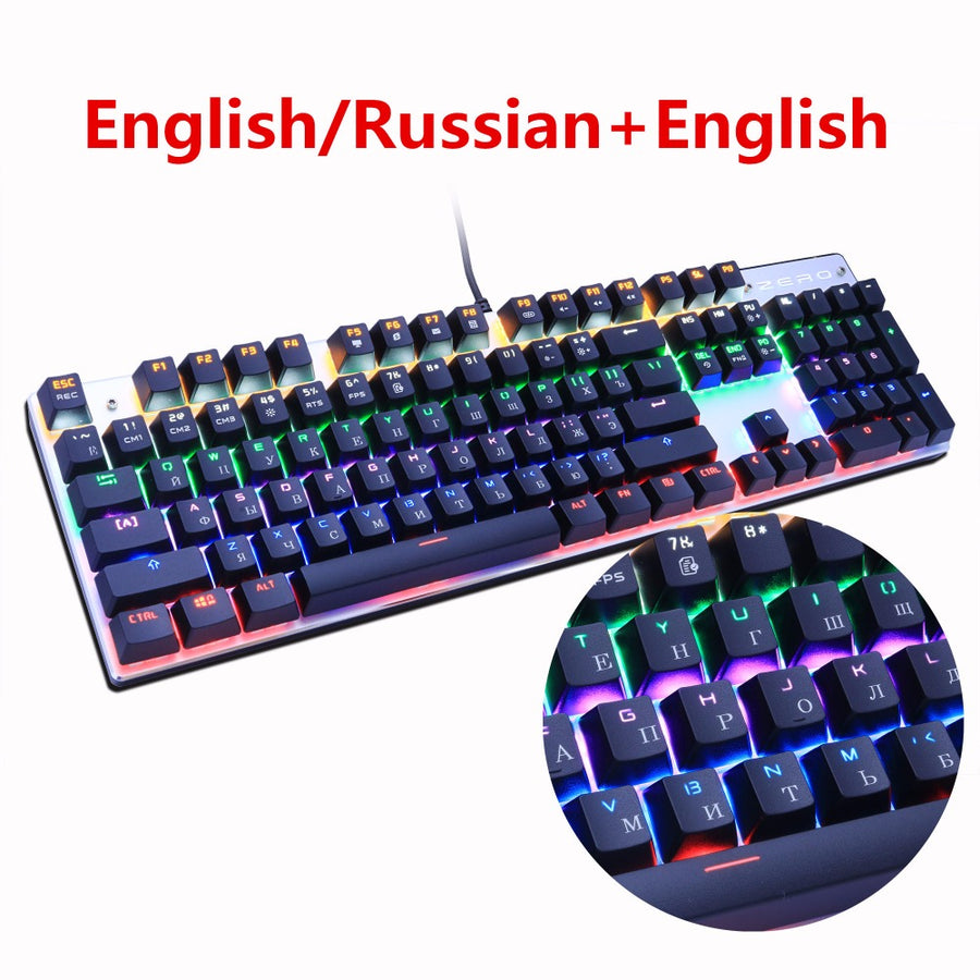 Metoo Gaming Mechanical Keyboard 87/104 Anti-ghosting Luminous Blue Red Black Switch Backlit LED wired Keyboard Russian sticker