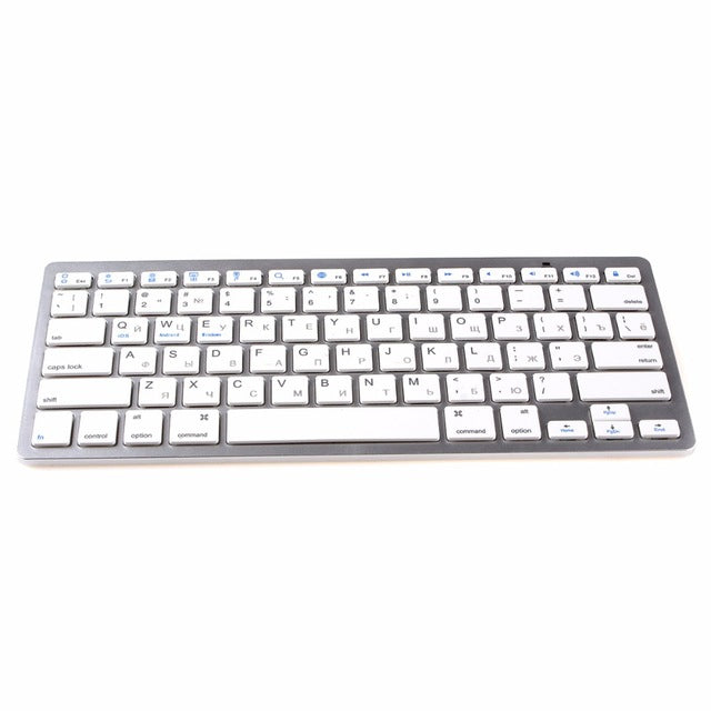 kemile Russian Wireless Bluetooth 3.0 keyboard for Tablet Laptop Smartphone Support iOS Windows Android System Silver and Black