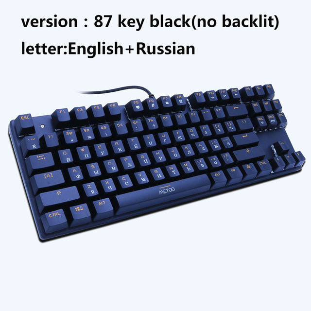Metoo Gaming Mechanical Keyboard 87/104 Anti-ghosting Luminous Blue Red Black Switch Backlit LED wired Keyboard Russian sticker